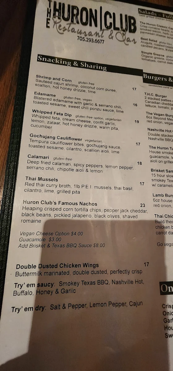 Menu, The Huron Club