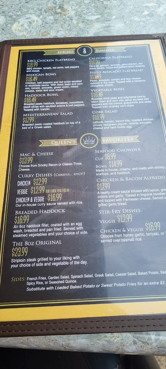Menu, Kings Arms Commons