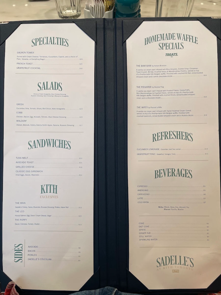 Menu, Sadelle's at Kith Toronto