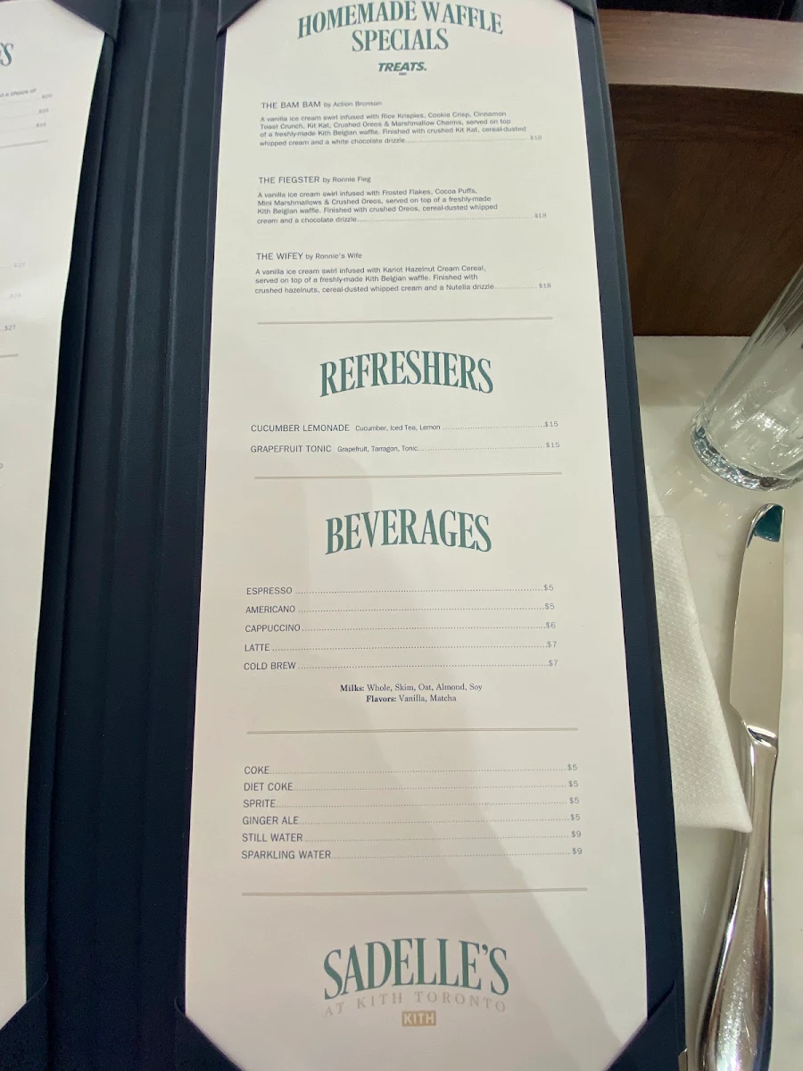 Menu, Sadelle's at Kith Toronto