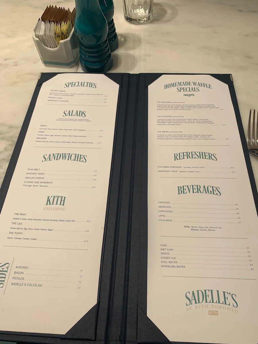 Menu, Sadelle's at Kith Toronto