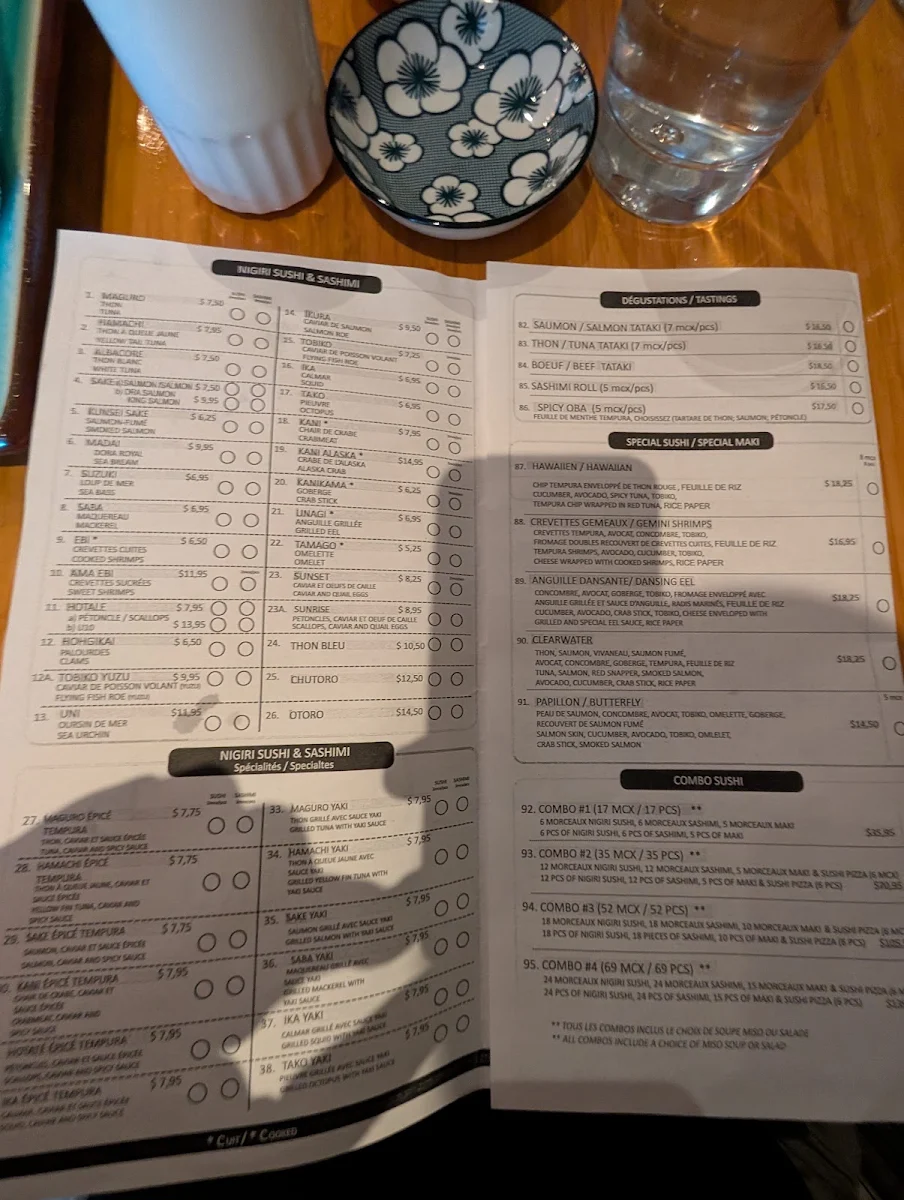 Menu, Hamachi Sushi