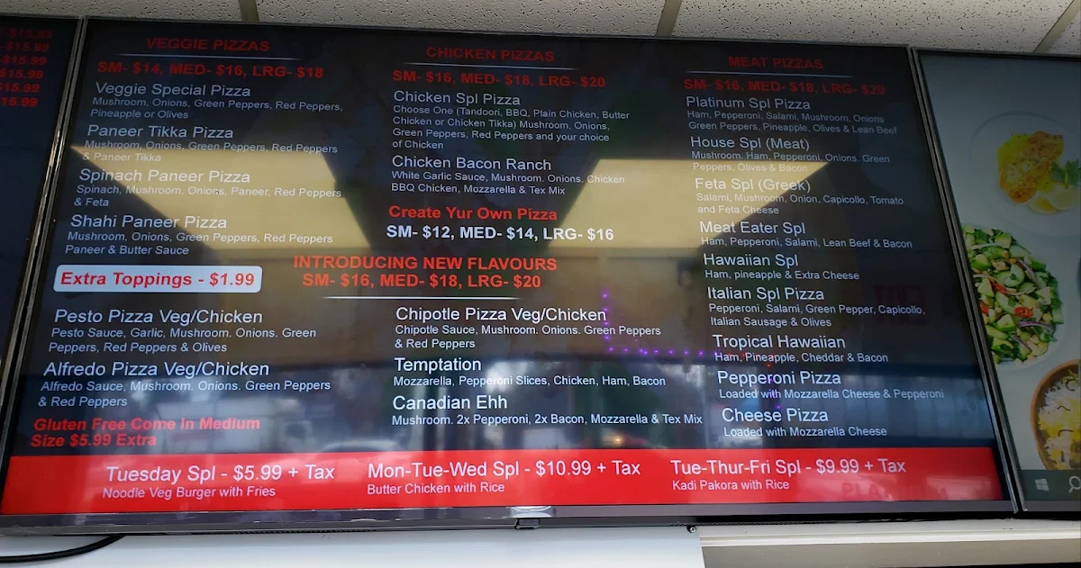 Menu, Platinum Pizza & Curry House