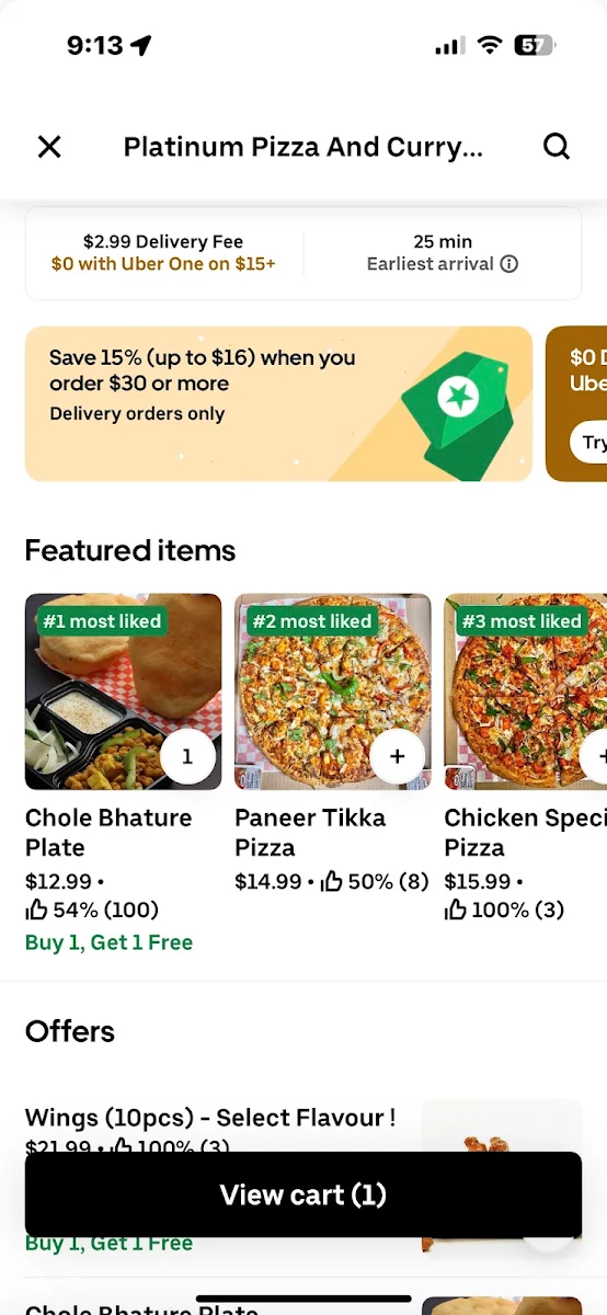 Menu, Platinum Pizza & Curry House