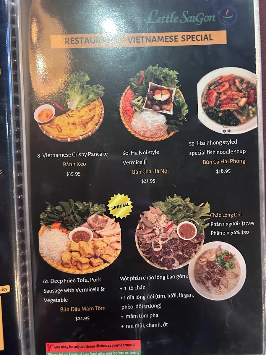 Menu, Little Saigon Vietnamese, Thai & Japanese Restaurant