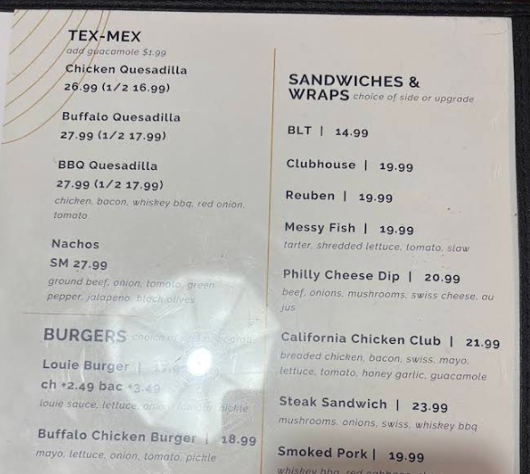 Menu, Louie's Pizza & Pasta