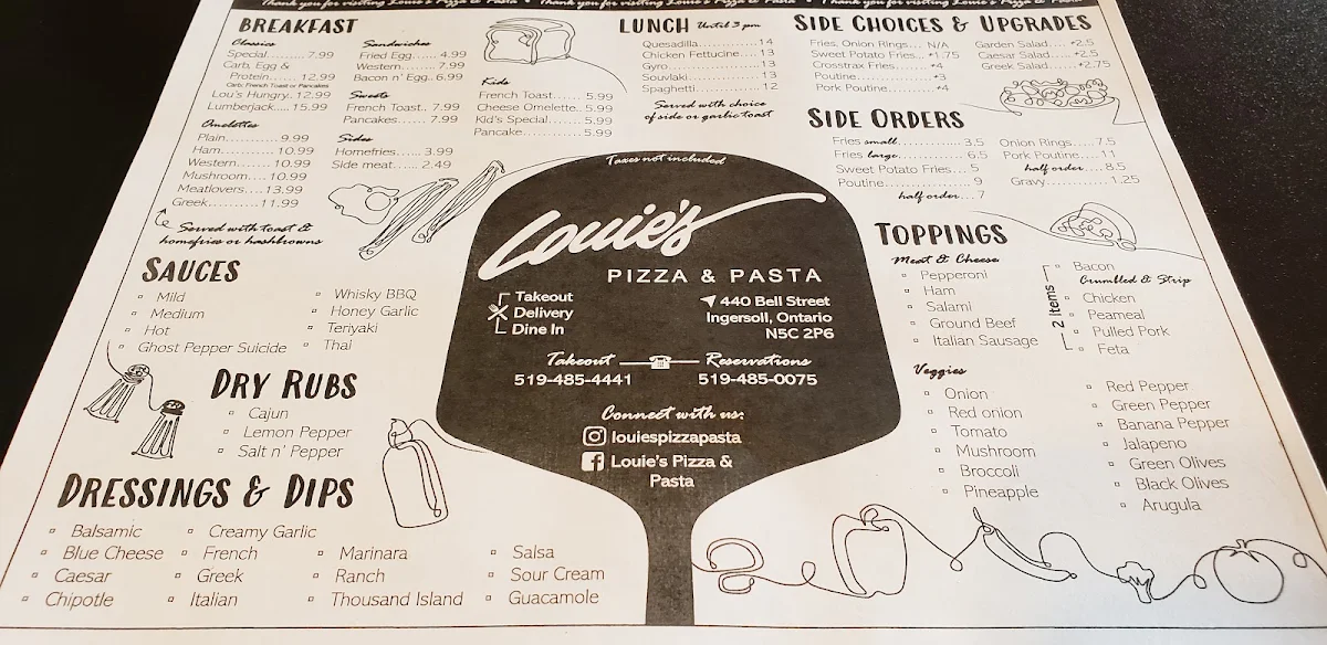 Menu, Louie's Pizza & Pasta