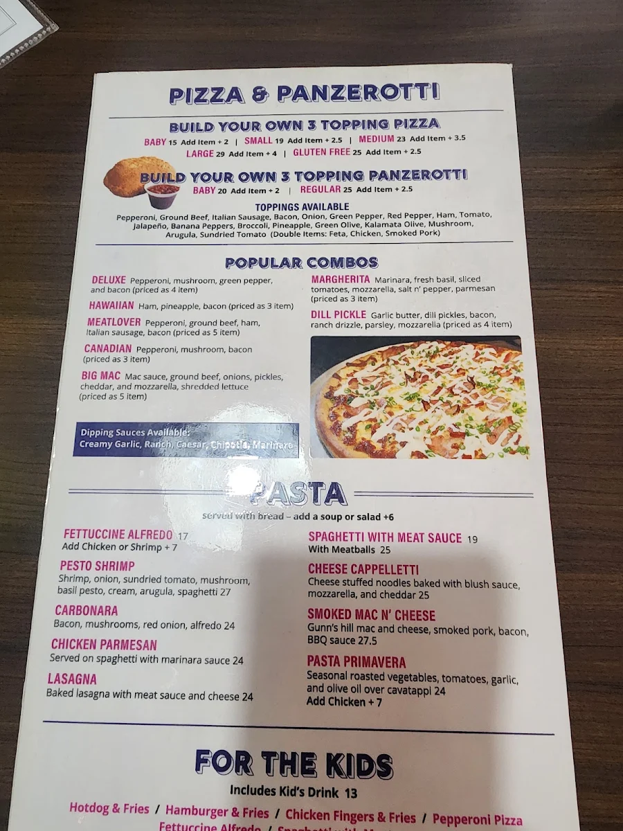 Menu, Louie's Pizza & Pasta