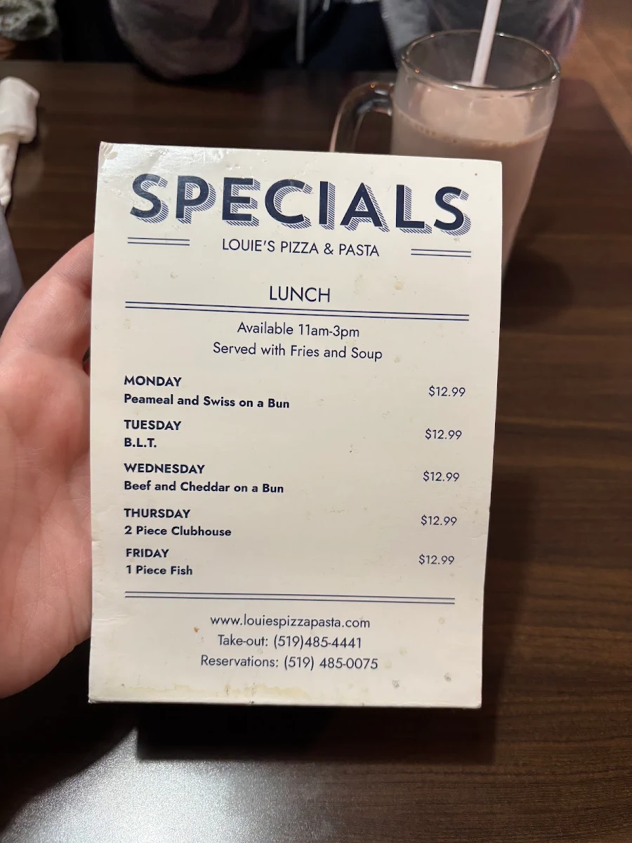 Menu, Louie's Pizza & Pasta