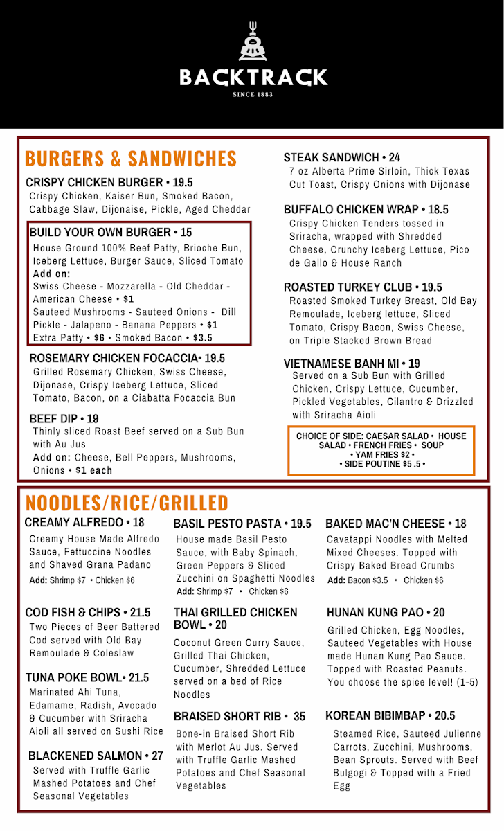 Menu, The BackTrack Lounge