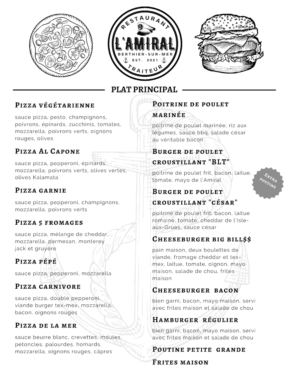 Menu, Restaurant L'Amiral