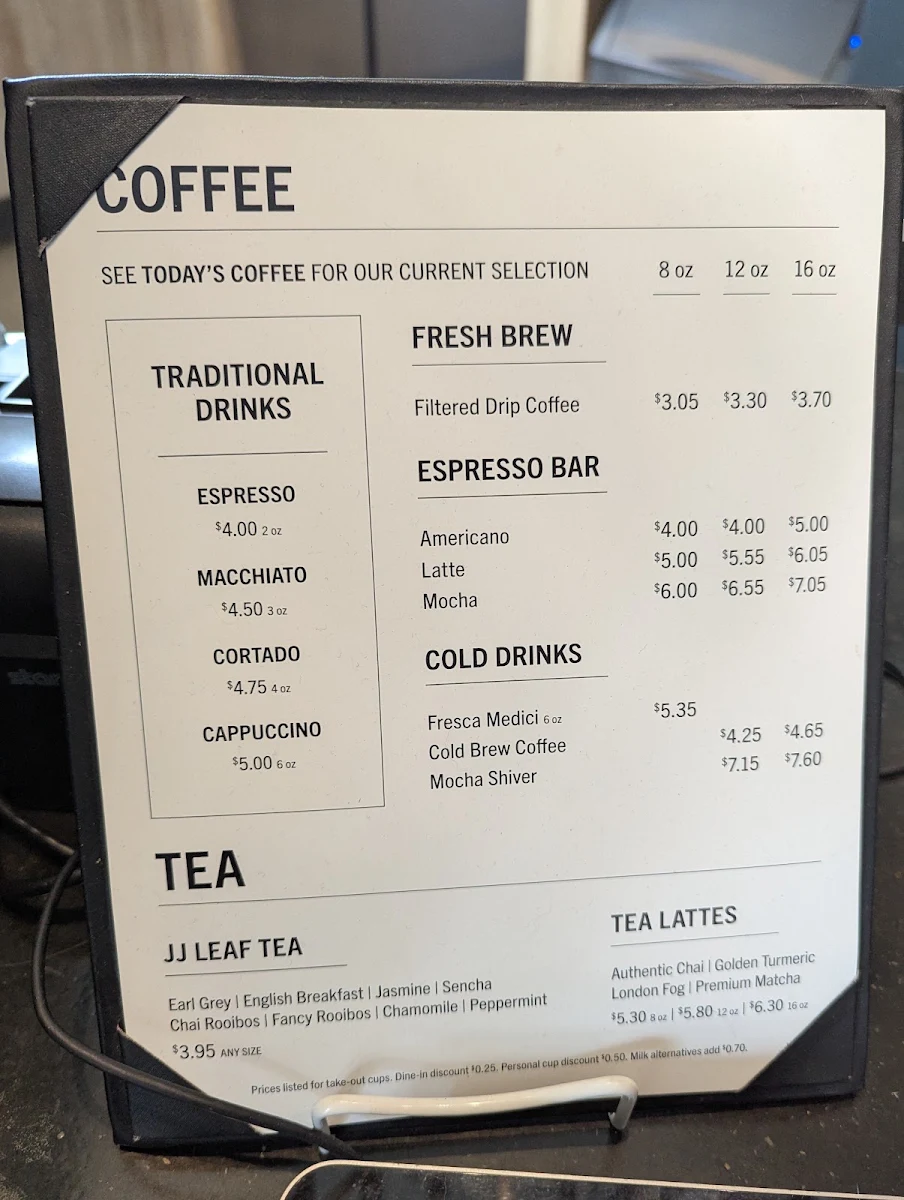 Menu, JJ Bean Coffee Roasters