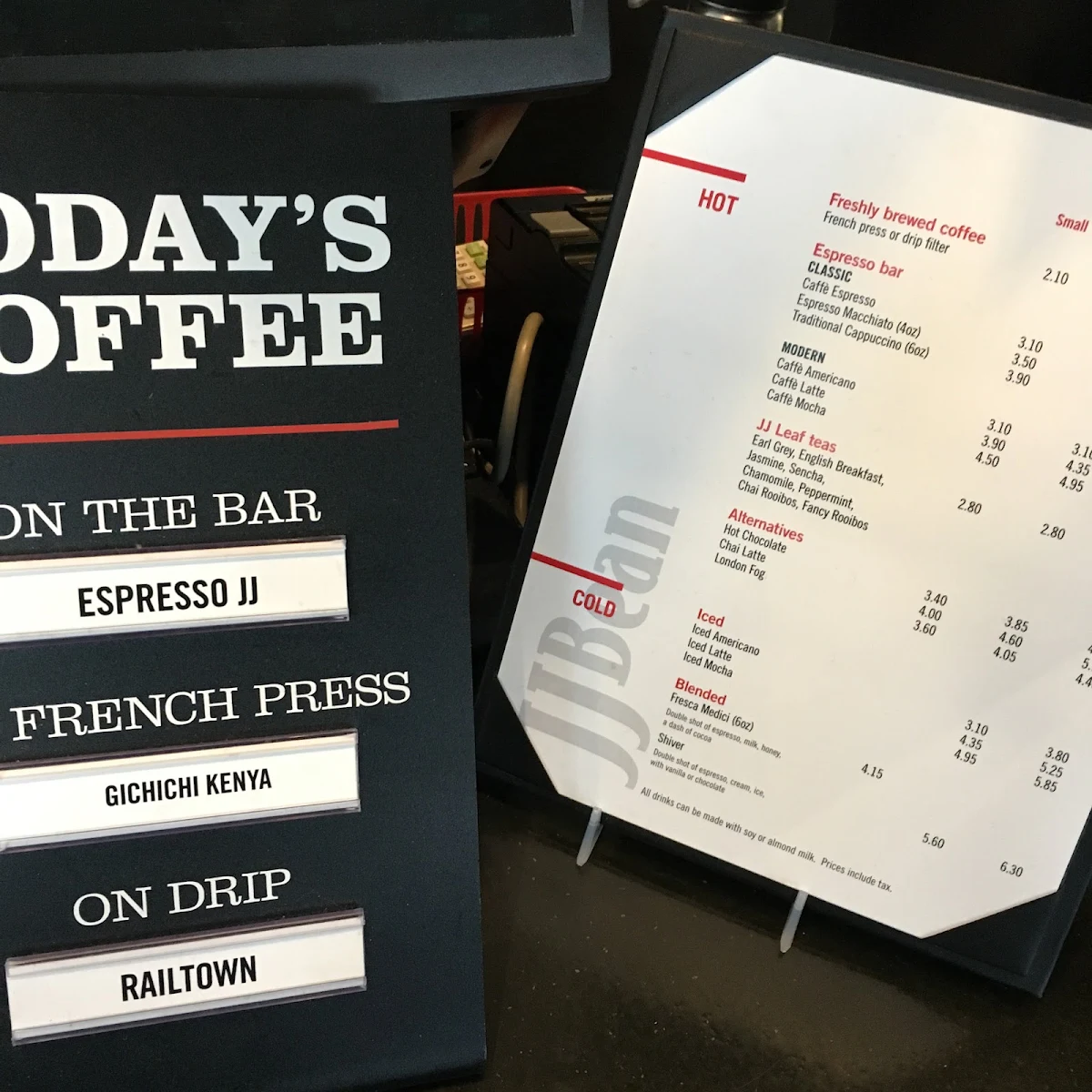 Menu, JJ Bean Coffee Roasters