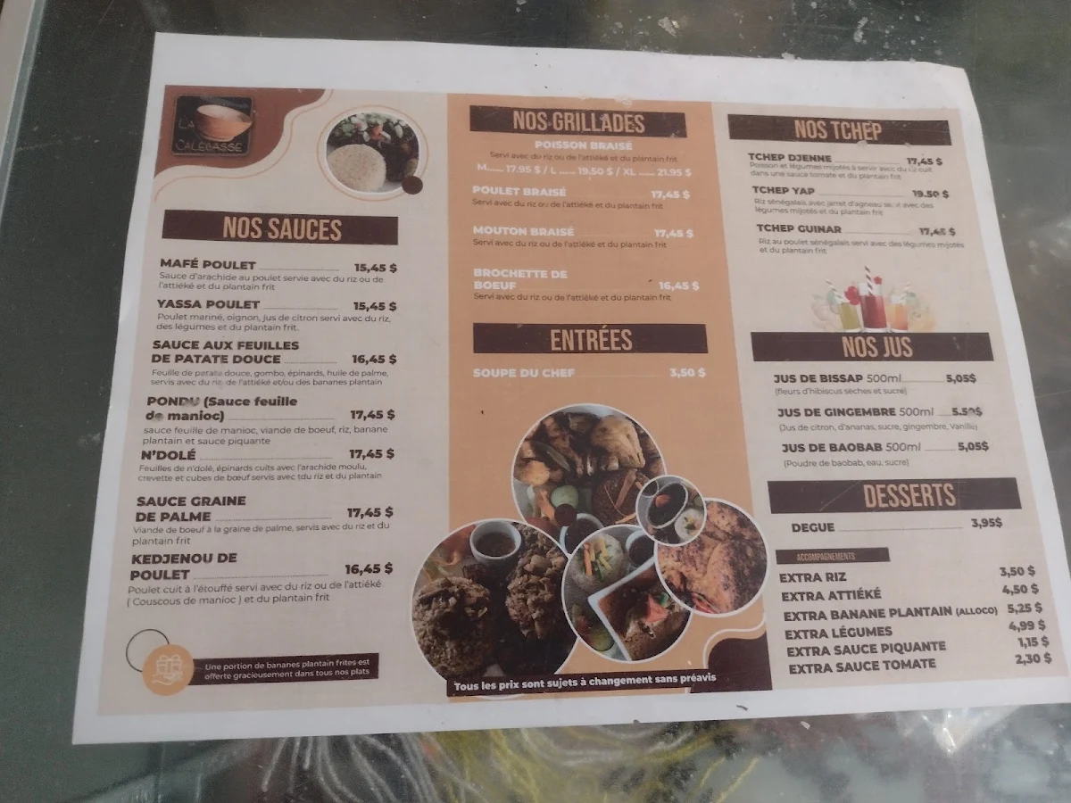 Menu, Restaurant - Traiteur - Épicerie - La Calebasse Québec