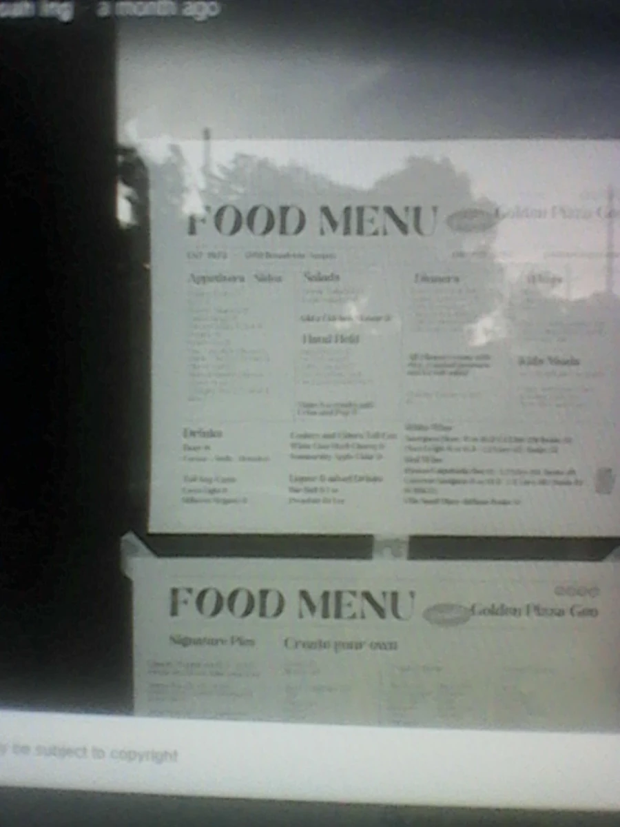 Menu, Golden Pizza Geo