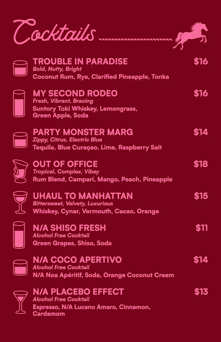 Menu, Pony Room Restaurant and Lounge