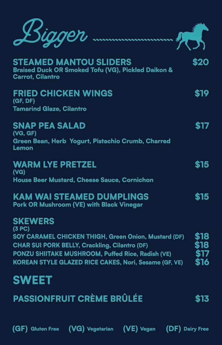 Menu, Pony Room Restaurant and Lounge