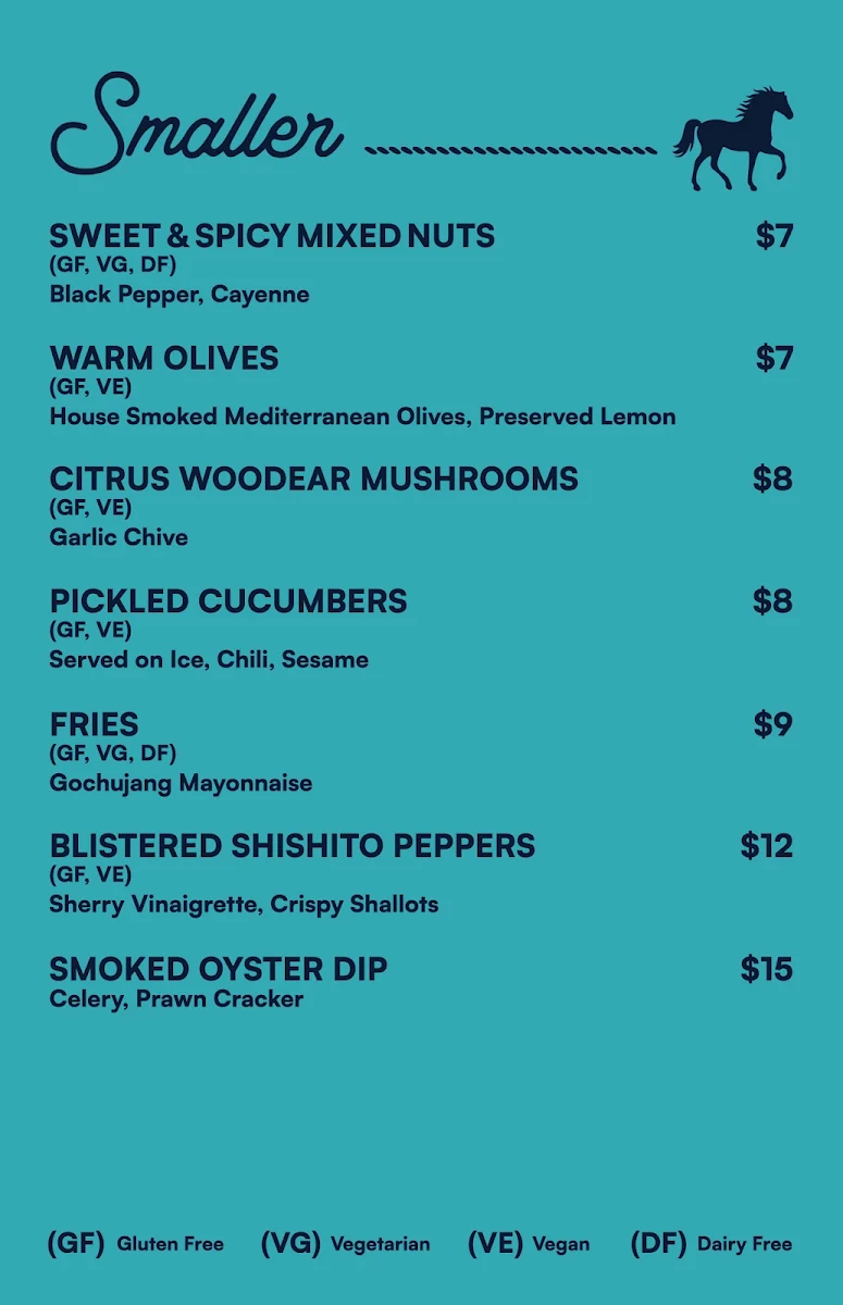 Menu, Pony Room Restaurant and Lounge