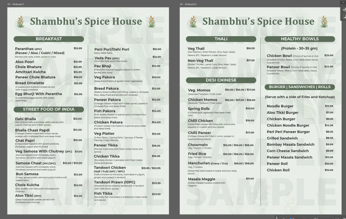 Menu, Shambhu's Spice House Cuisine of India | Indian Restaurant in Kelowna