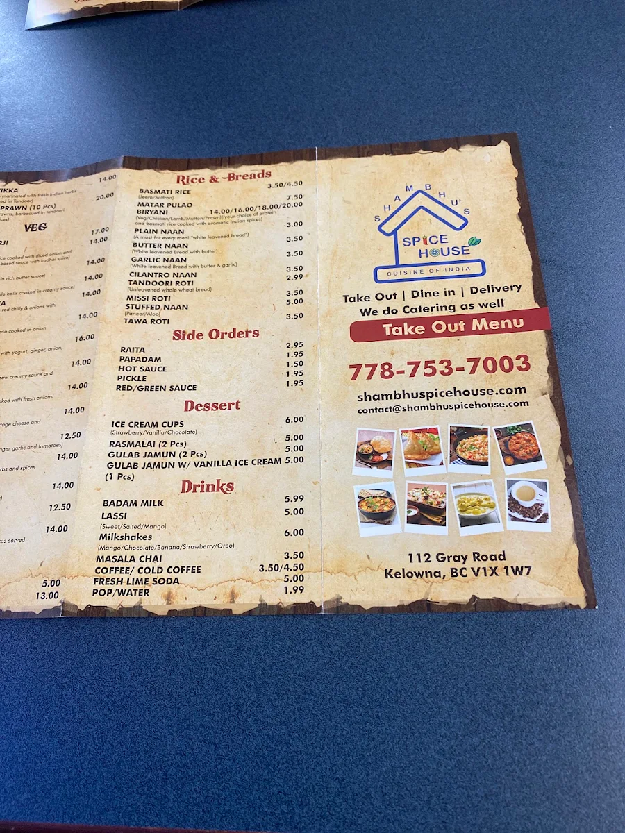 Menu, Shambhu's Spice House Cuisine of India | Indian Restaurant in Kelowna