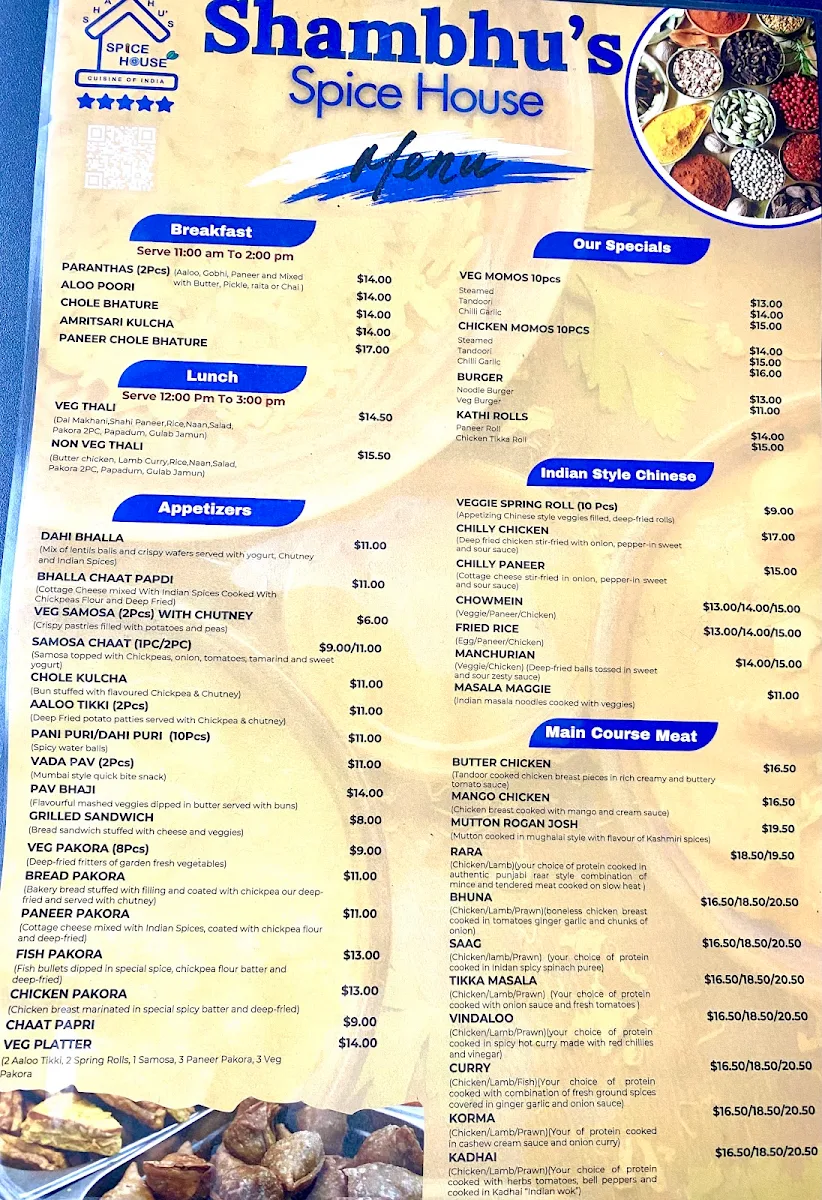Menu, Shambhu's Spice House Cuisine of India | Indian Restaurant in Kelowna