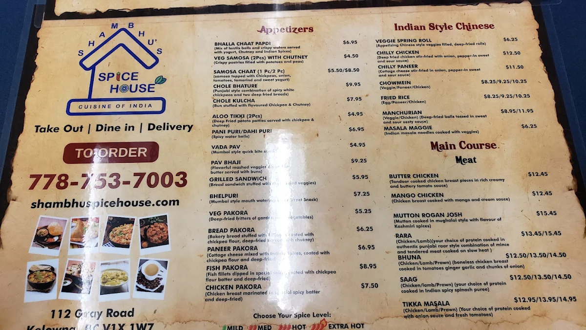 Menu, Shambhu's Spice House Cuisine of India | Indian Restaurant in Kelowna