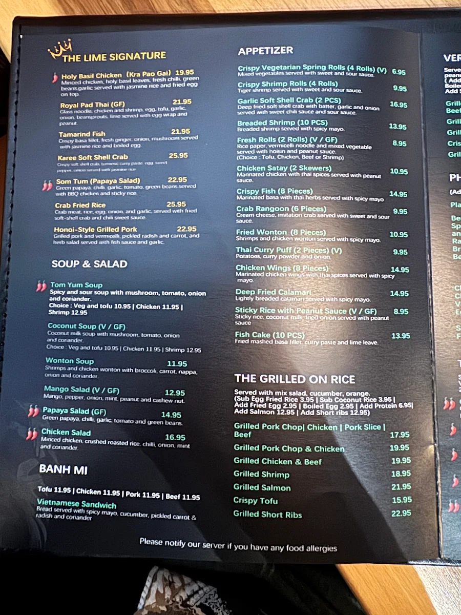 Menu, The Lime Viet & Thai Cuisine