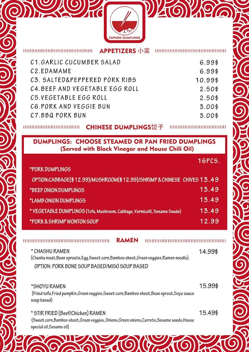 Menu, Eastcoast Dumpling House