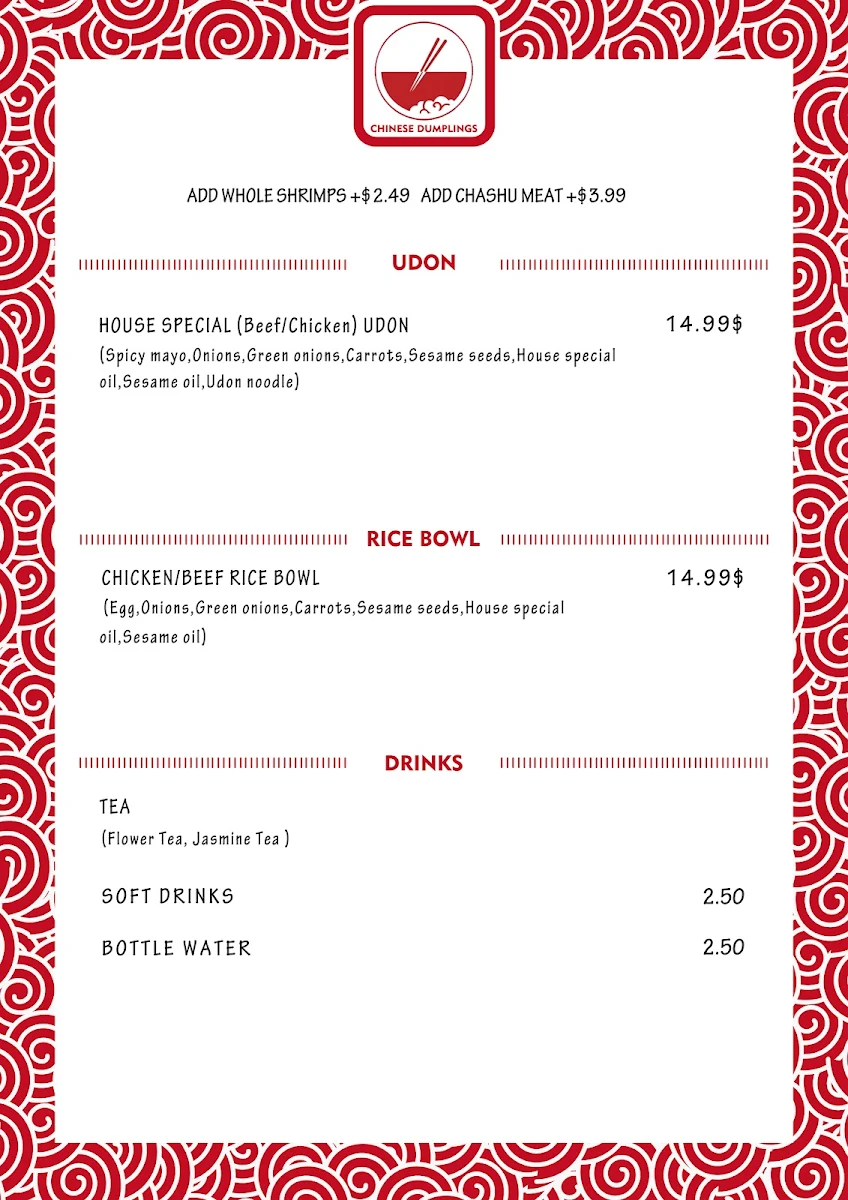 Menu, Eastcoast Dumpling House