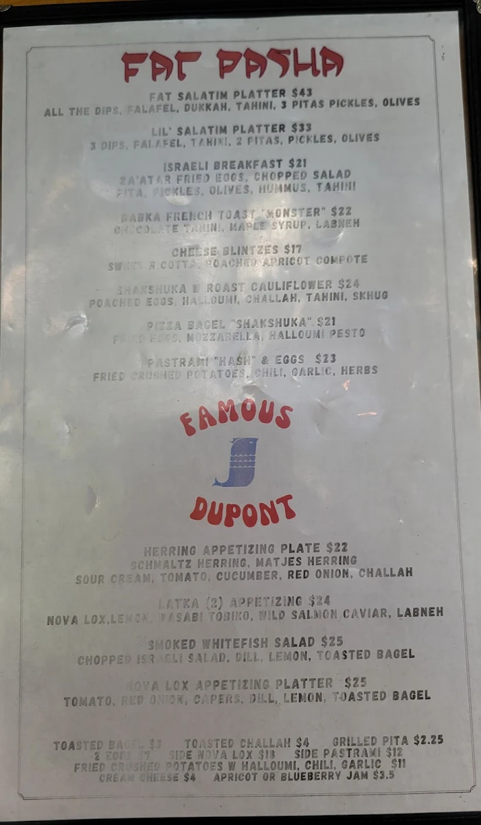 Menu, Fat Pasha
