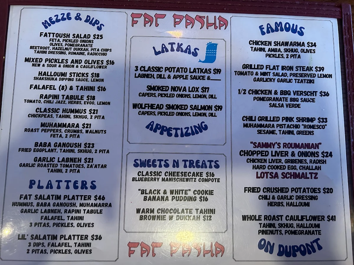 Menu, Fat Pasha