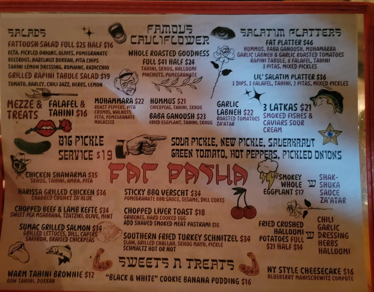 Menu, Fat Pasha