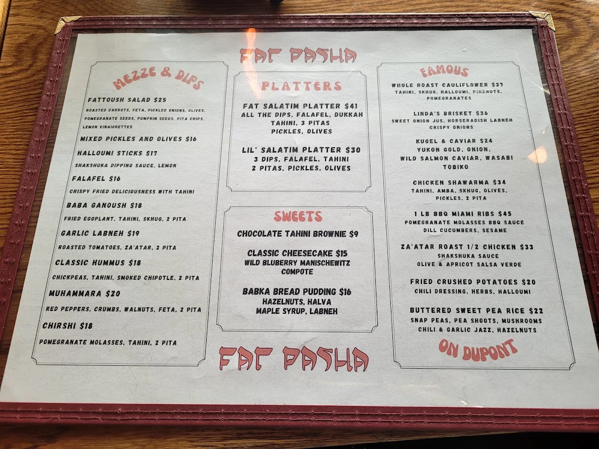 Menu, Fat Pasha
