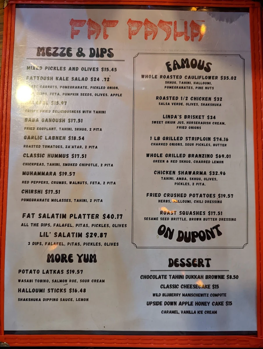 Menu, Fat Pasha