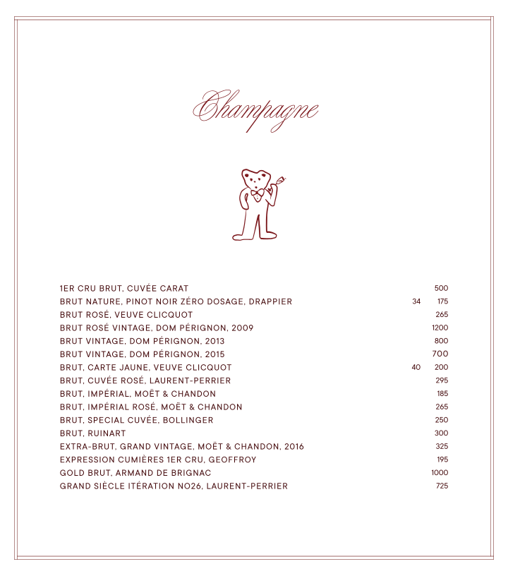 Menu, Bowie Speakeasy
