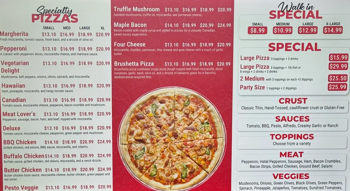 Menu, Pizza Boom
