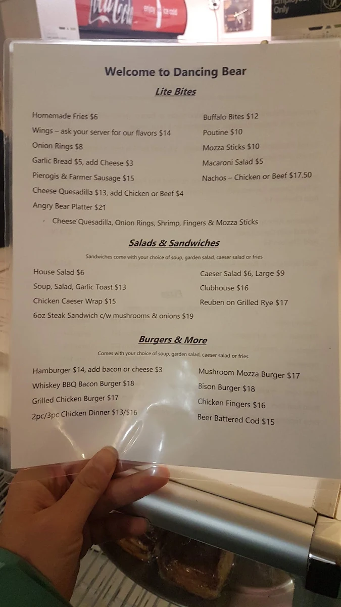 Menu, Dancing Bear Restaurant & Churchill Hotel