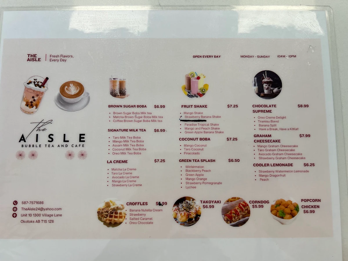 Menu, The Aisle (Bubble Tea & Cafe)
