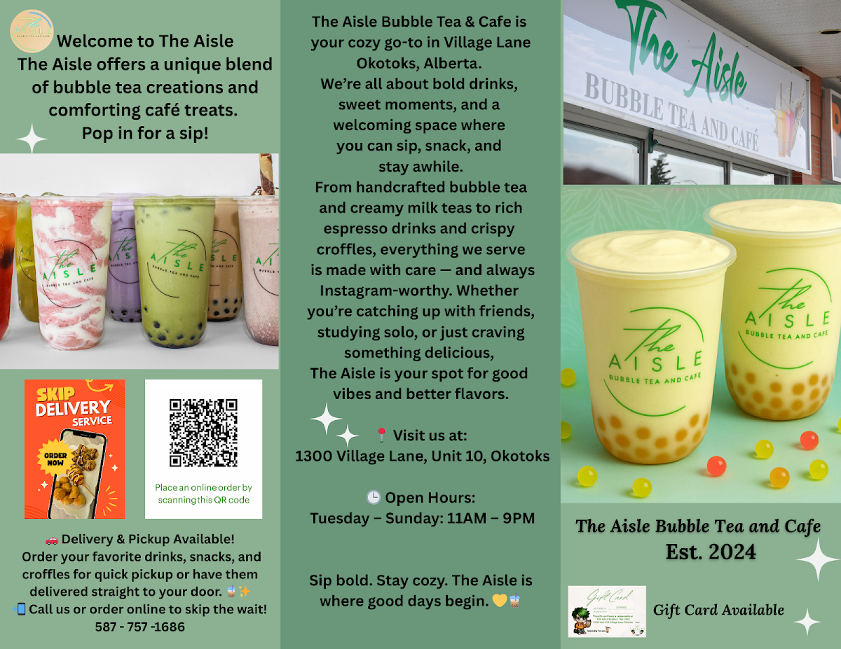 Menu, The Aisle (Bubble Tea & Cafe)