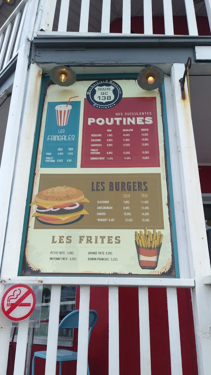 Menu, Casse-croûte Bar Laitier , Route 138/Confiserie Charlevoix