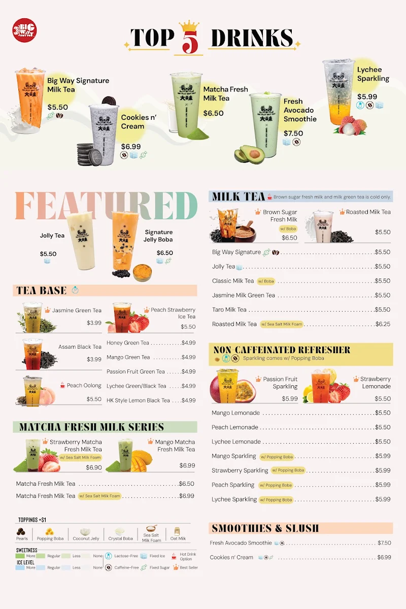 Menu, Big Way Hot Pot (Park Royal)
