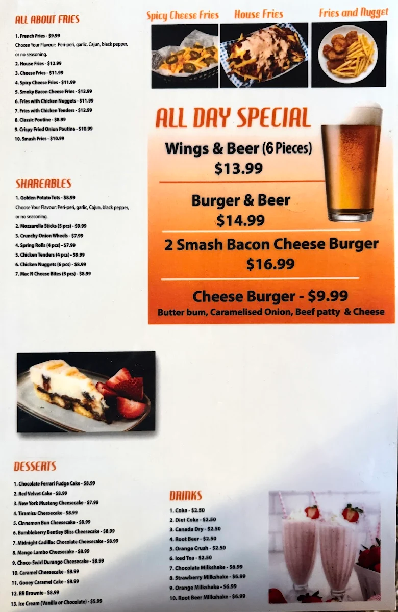Menu, Crystal Sports Bar & Grill