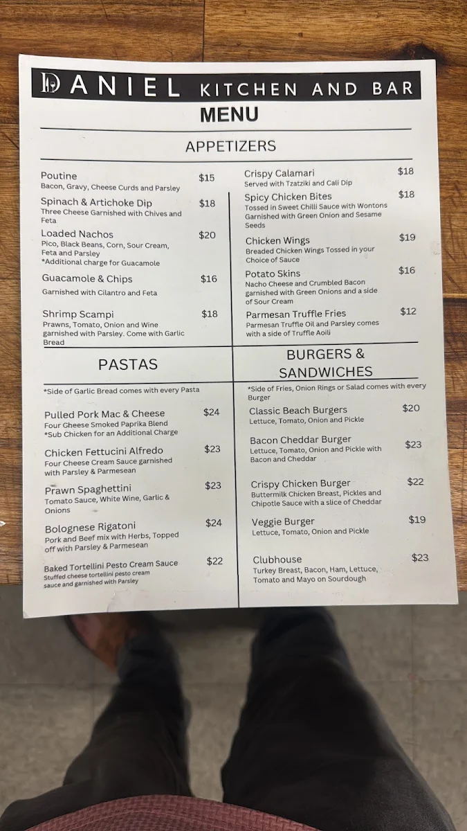 Menu, Crystal Sports Bar & Grill
