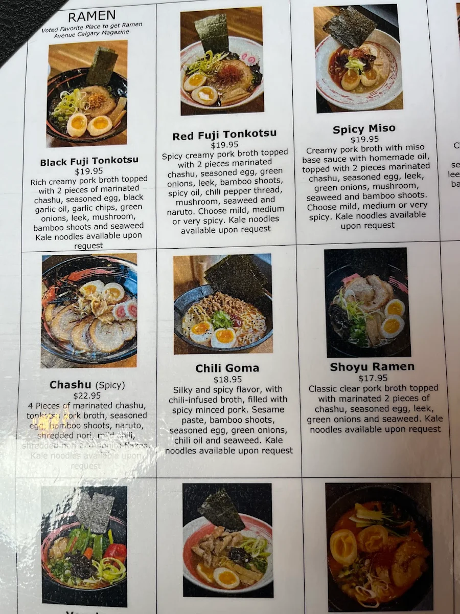 Menu, Fuji Ramen and Sushi