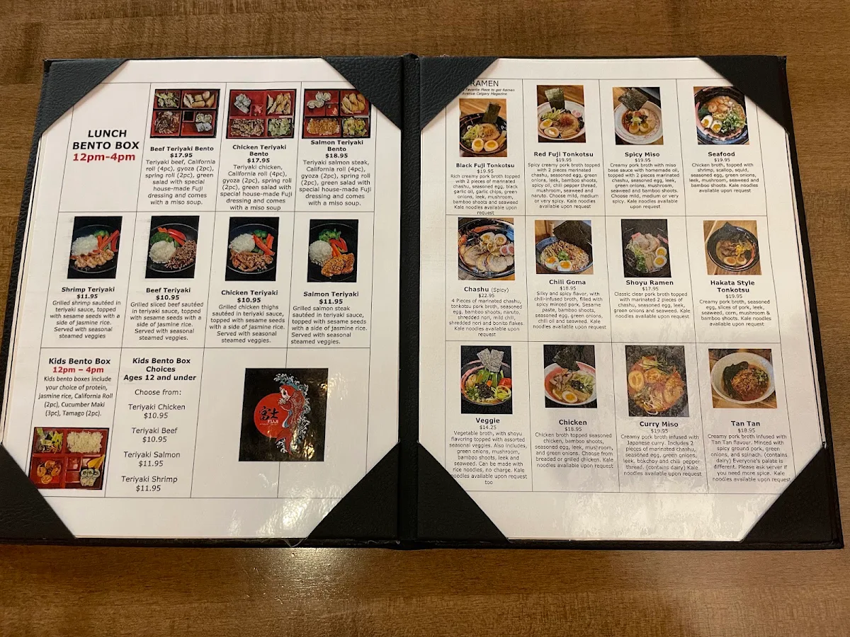 Menu, Fuji Ramen and Sushi