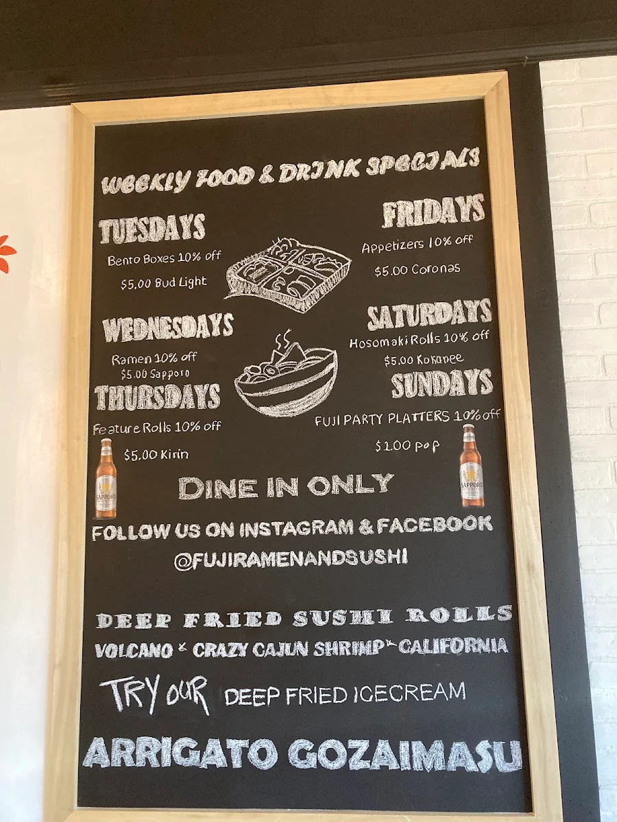 Menu, Fuji Ramen and Sushi