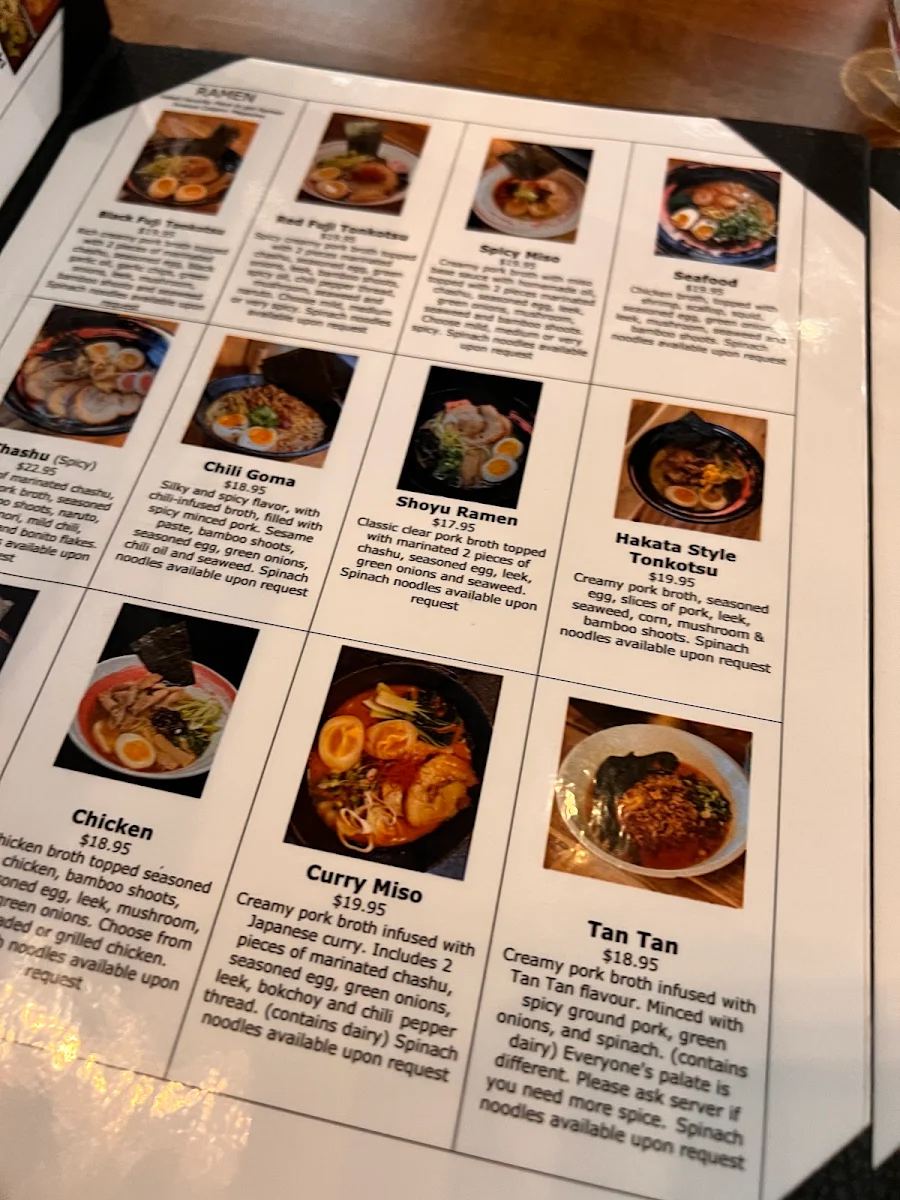 Menu, Fuji Ramen and Sushi