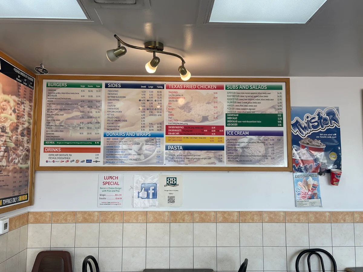 Menu, Burger Baron Onoway
