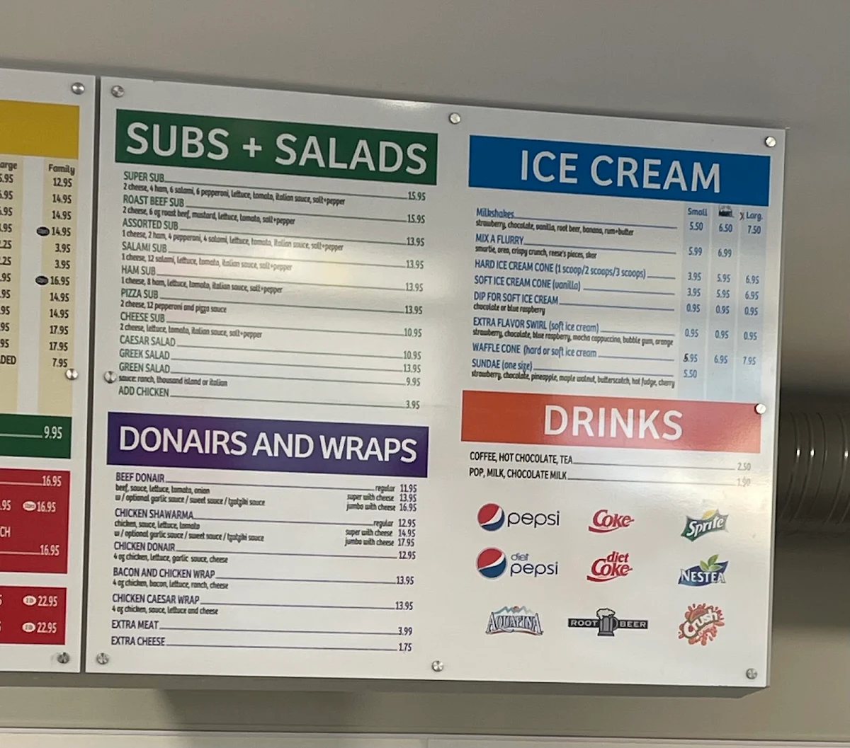 Menu, Burger Baron Onoway