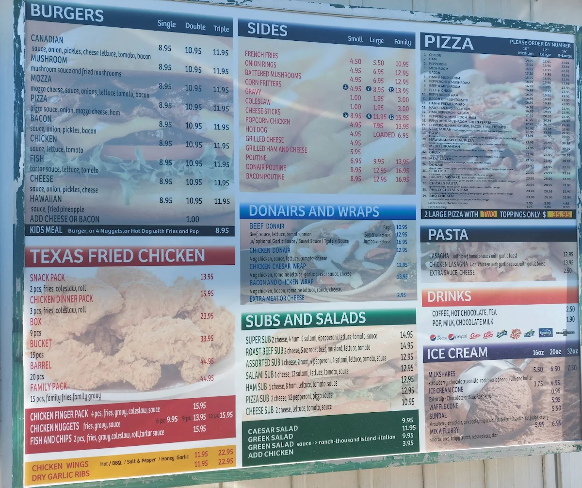 Menu, Burger Baron Onoway